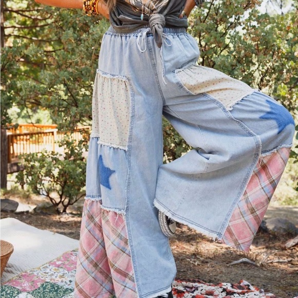 POL Chill Patchwork Wide-Leg Pants - Picture 3 of 11